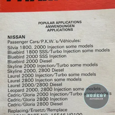 Datsun Bluebird Laurel Cedric Opel Kadett S Corsa A Subaru Impreza 16546-V0100 LX307, CA4309, FA-108S, LX588	